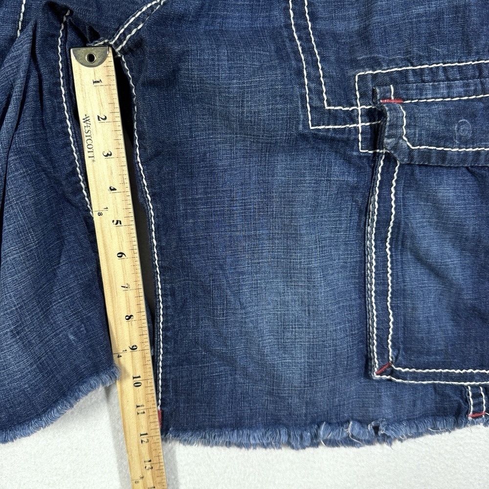 True Religion Cargo Shorts Men 36 Big T Red Stitch Denim Cut Off Drawstring Jean - Picture 10 of 15